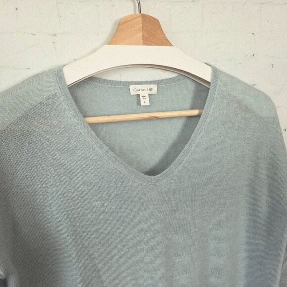 Garnet Hill 100% Cashmere Sweater Size S Tie Lightweight Knit V-Neck Half Sleeve - Picture 3 of 6